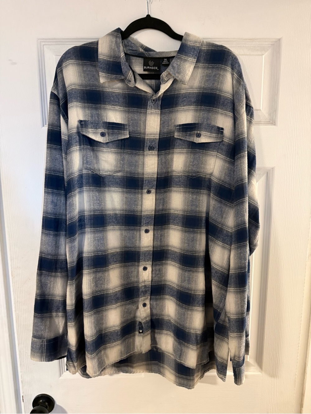 burnside Navy and White Plaid Button-Down Shirt